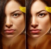 写真の補正前と補正後の比較をした宣材写真の顔とヘアメイクのイメージ